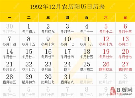 1992年是什么年|1992年日历表,1992年农历表（阴历阳历节日对照表）